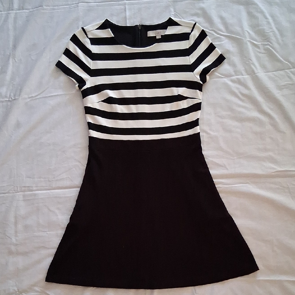 LOFT Black and White Striped Mini Dress